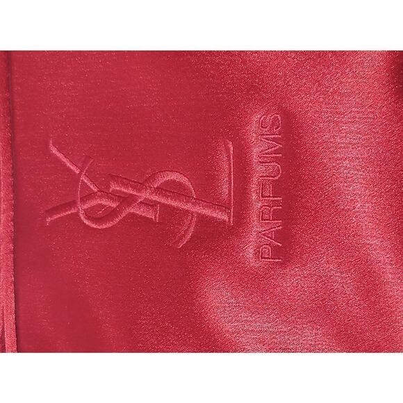 YSL Parfums Yves Saint Laurent Red Satin Double Zip Travel Cosmetic Makeup Bag - Picture 4 of 8